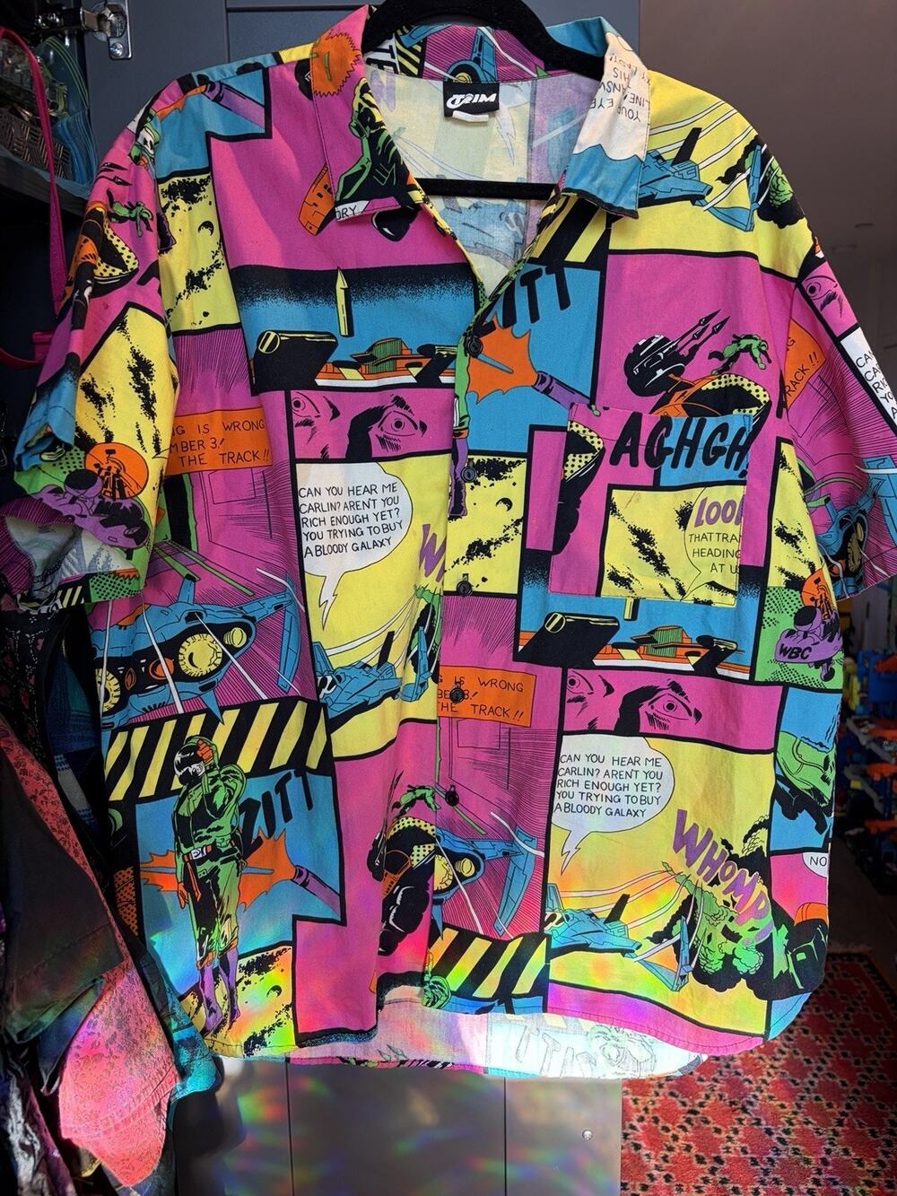 Trim Comic Book Button Up Top BRIGHT Neon Retro Cool Large